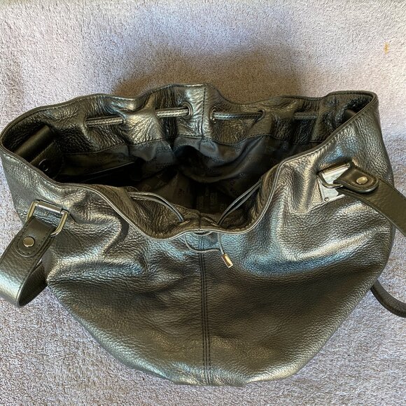 Michael Kors Black Pebbled Leather Drawstring Shoulder Tote Bag - Picture 7 of 8